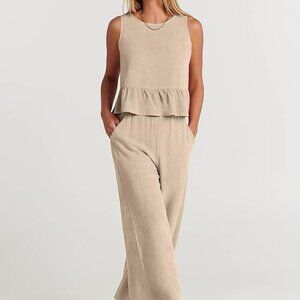 ANRABESS Womens 2 Piece Outfit Sleeveless Tank Crop Wide Leg Pants…